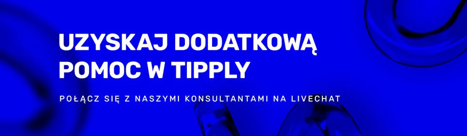 Niebieski baner zachęcający do kontaktu z konsultantami Tipply poprzez LiveChat w celu uzyskania pomocy