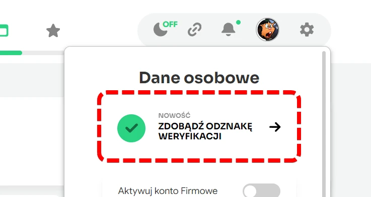 Przycisk: Zdobądź odznakę weryfikacji