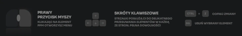 Skróty klawiszowe dostępne w konfiguratore Tipply