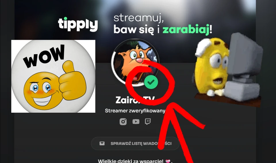 Wygląd odznaki weryfikacji na stronie wpłat Twórcy