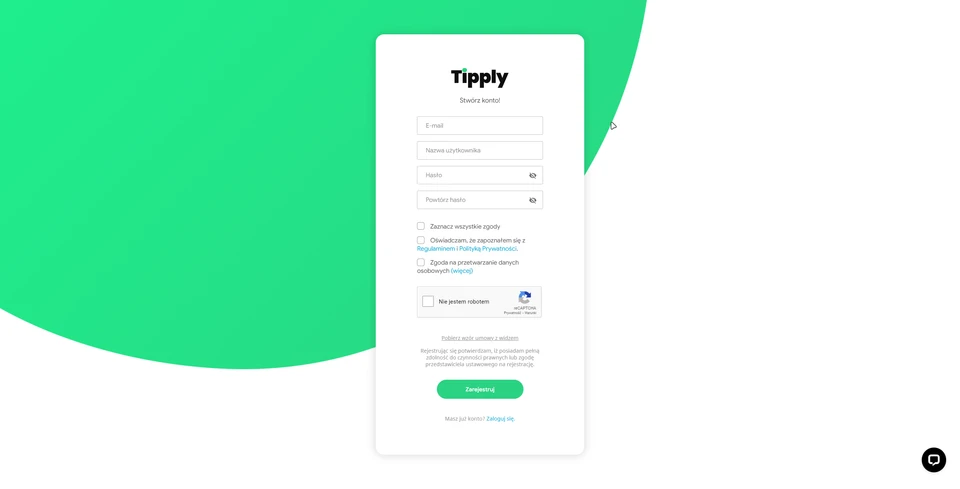 Wygląd strony rejestracji - https://tipply.pl/register